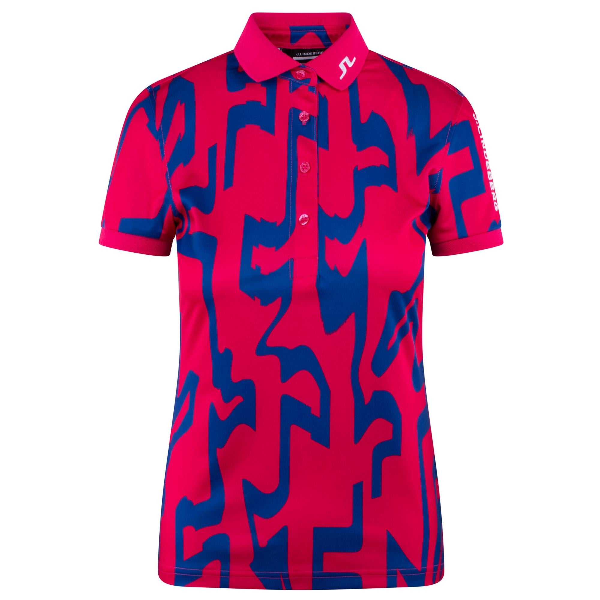 J Lindeberg Tour Tech Print Ladies Golf Polo Shirt Glitch Bridge Pink